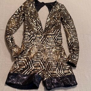 Xtaren Black and Gold Sequin Romper